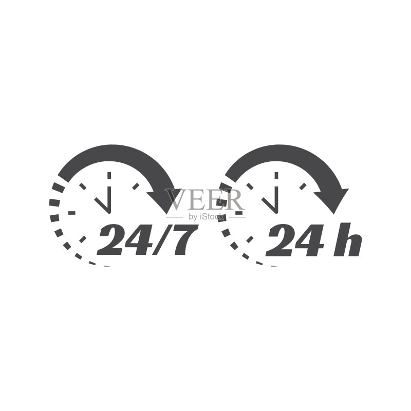 24/7全天候时钟圆形箭头服务图标图标素材
