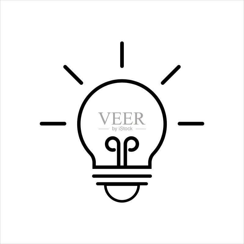 灯泡图标。线条矢量标志。创意符号,logo插图。矢量图形隔离在白色背景上。图标素材