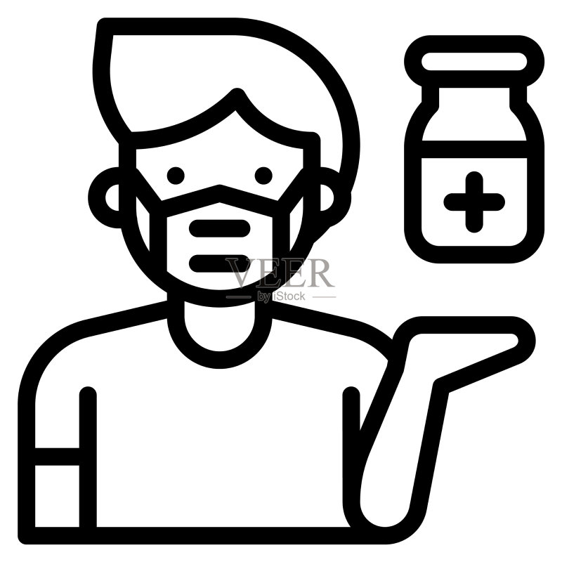 拿着疫苗瓶的男人和疫苗研发图标图标素材