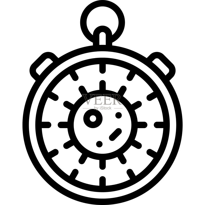 带病毒图标的秒表,疫苗开发图标素材