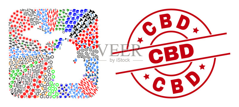 CBD印章和密歇根州地图反向马赛克图标素材