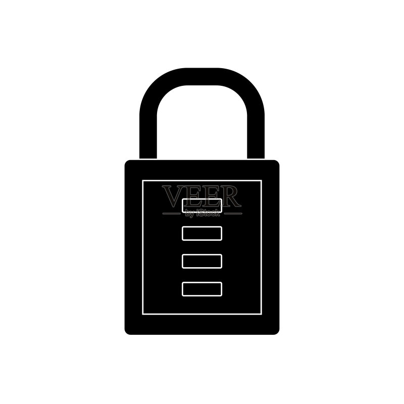 黑色密码锁轮廓图标素材