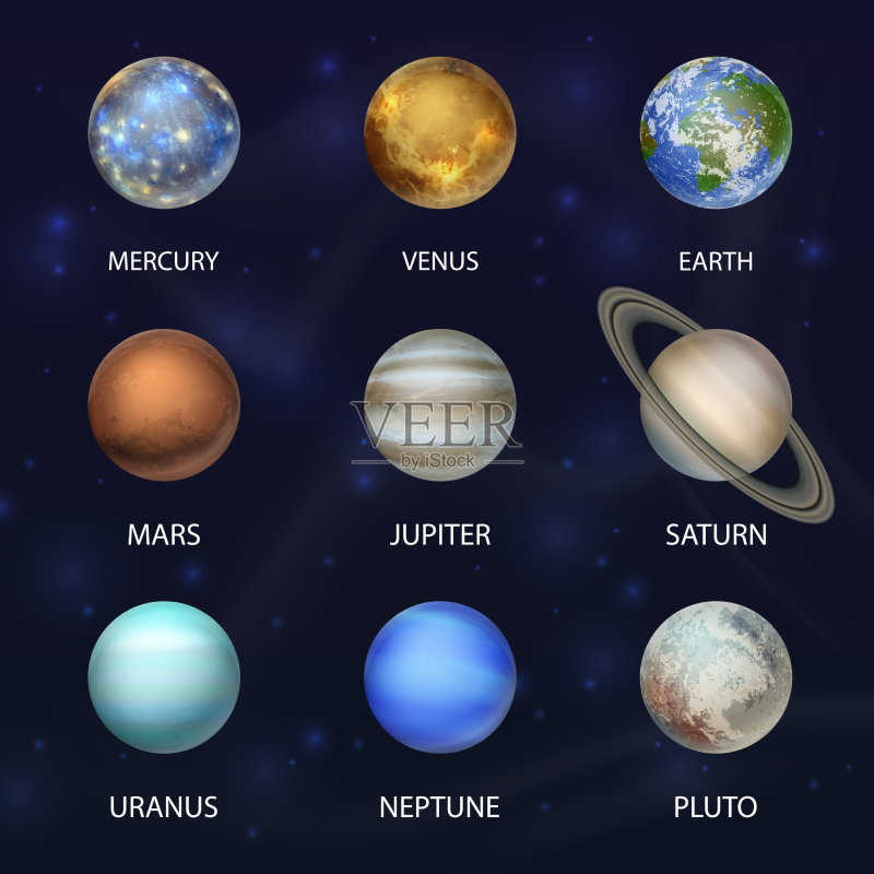 深色背景上的3D太空星球图标图标素材