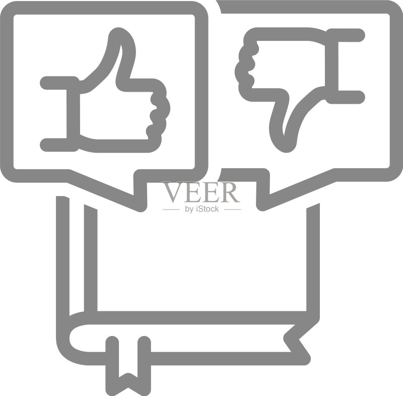 带有语音气泡中竖起和放下拇指的书本图标素材
