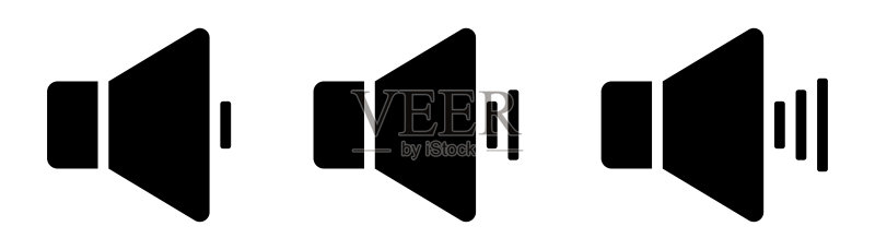 音量图标集:黑色声音符号和音频标志图标素材