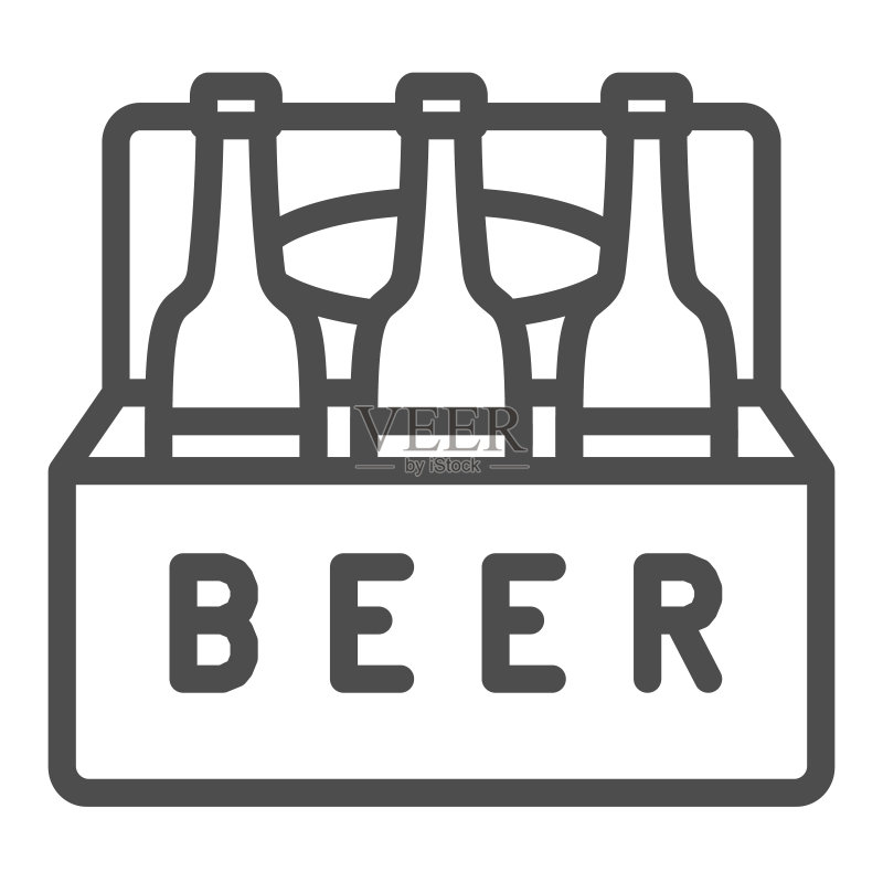 瓶装啤酒箱线性图标:酒吧啤酒包装矢量概念图标素材