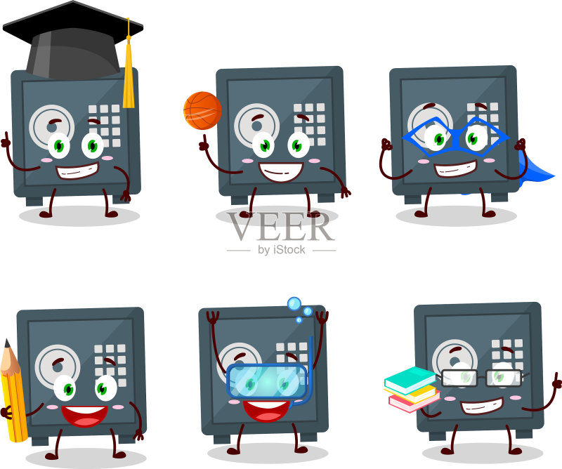 学生与保险箱卡通形象图标素材