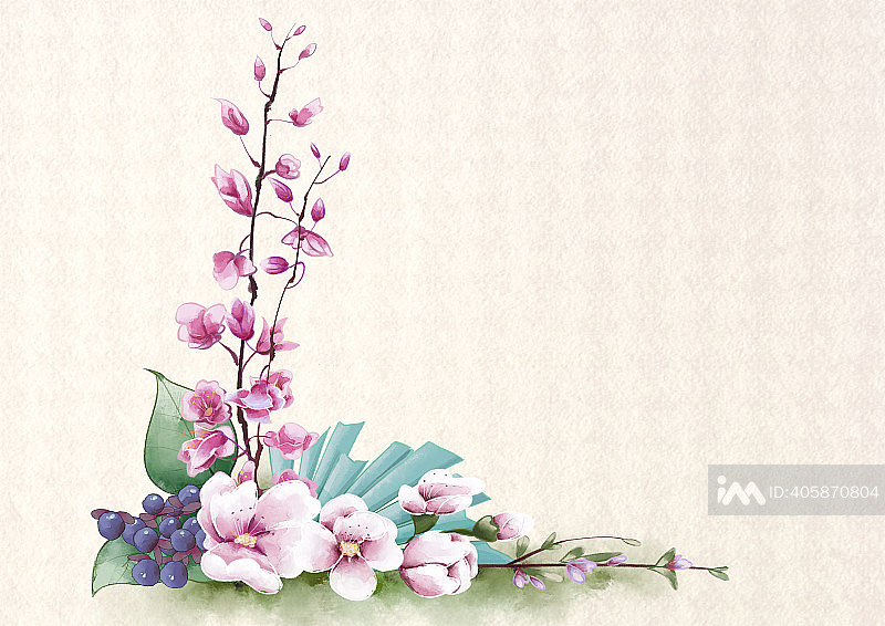 水彩风格花叶植物边角装饰插画插画图片素材