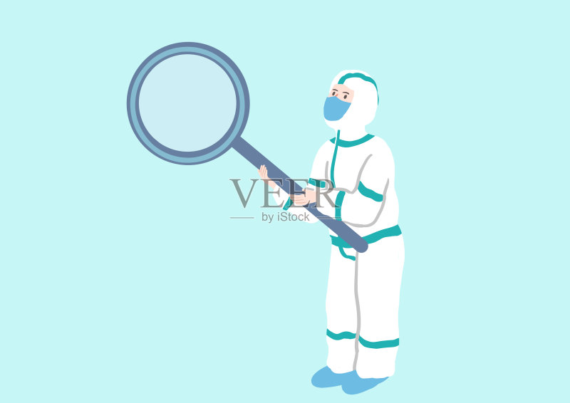 手绘卡通人物拿放大镜的医务人员插画设计元素图片
