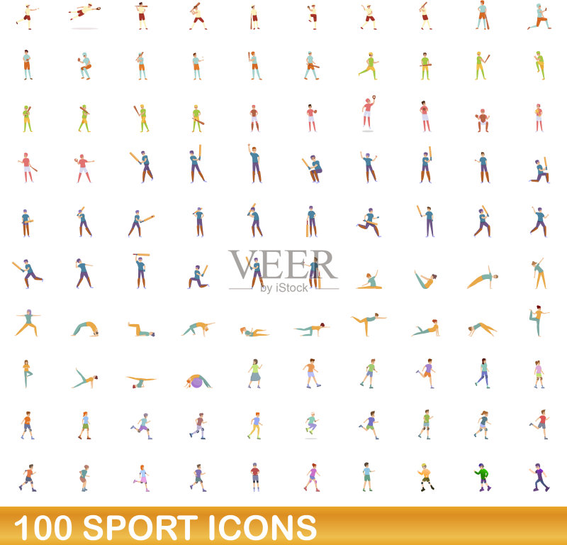 100个运动图标卡通风格合集图标素材
