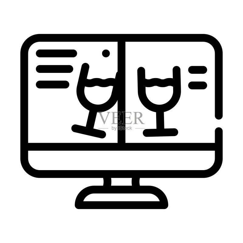 通过视频通话庆祝线条图标矢量插图图标素材