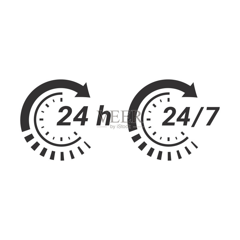 24/7全天候时钟圆形箭头服务图标图标素材