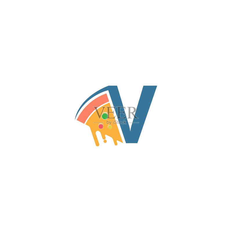 带有披萨图标的字母V矢量标志图标素材