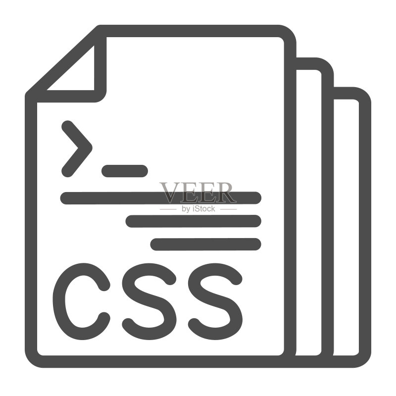 CSS代码文档文件线性图标,编程概念,CSS文档矢量标志在白色背景上,用于移动概念和网页设计的轮廓样式图标。矢量图形。图标素材
