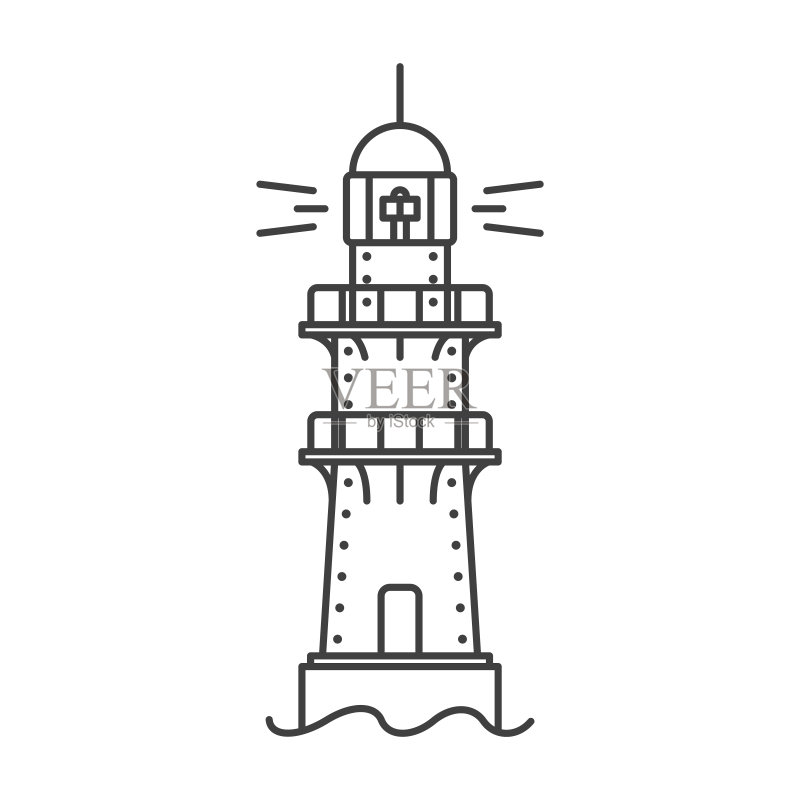 灯塔图标,海岸建筑的简单线条画,用作船舶的参考点,建筑的金属框架,矢量图图标素材