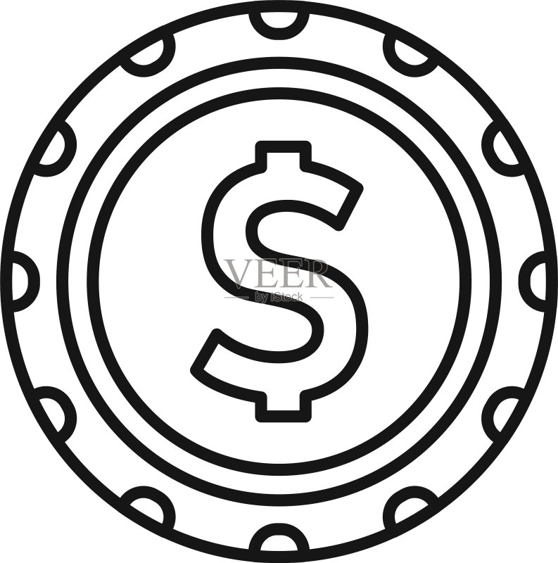 美元筹码轮廓图标,赌场扑克游戏图标素材