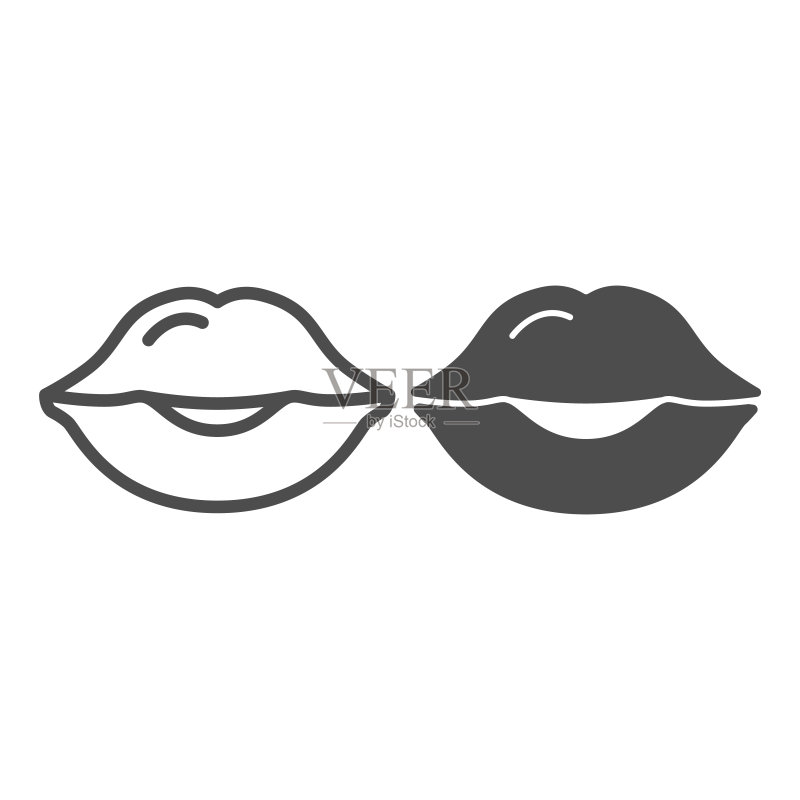 女性嘴唇亲吻线条图标,人体概念,白色背景上的女性嘴部矢量符号,用于移动概念和网页设计的轮廓样式图标。矢量图形。图标素材