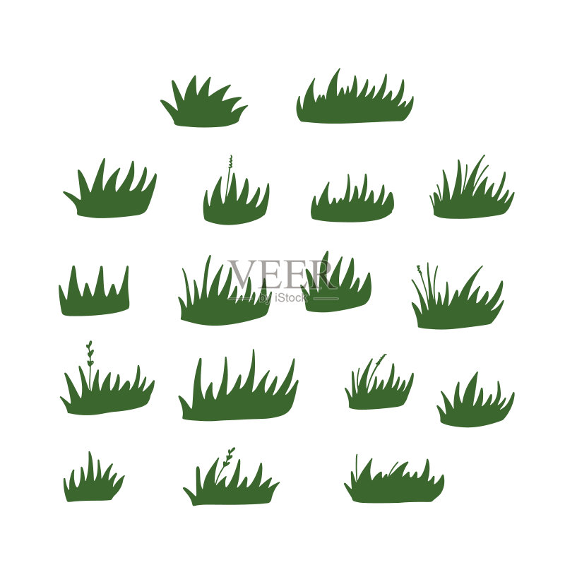 手绘绿色草丛集合图标素材