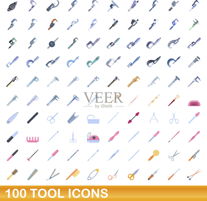 100个工具图标卡通风格图标素材