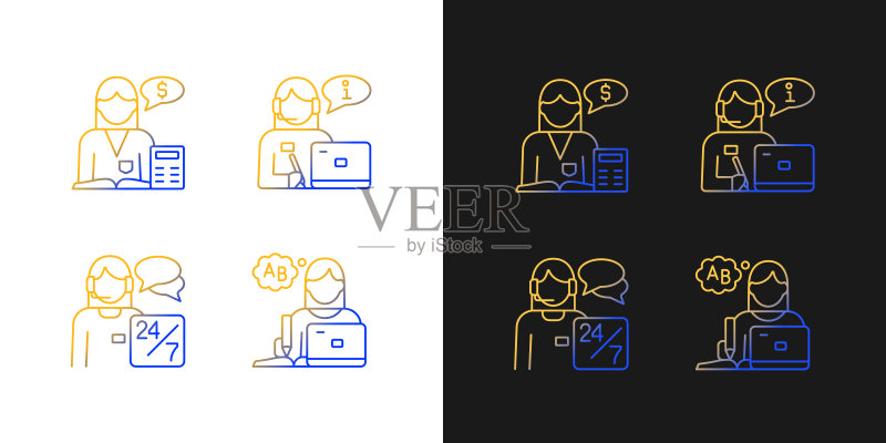 深色和浅色模式下的女性助手渐变图标集图标素材