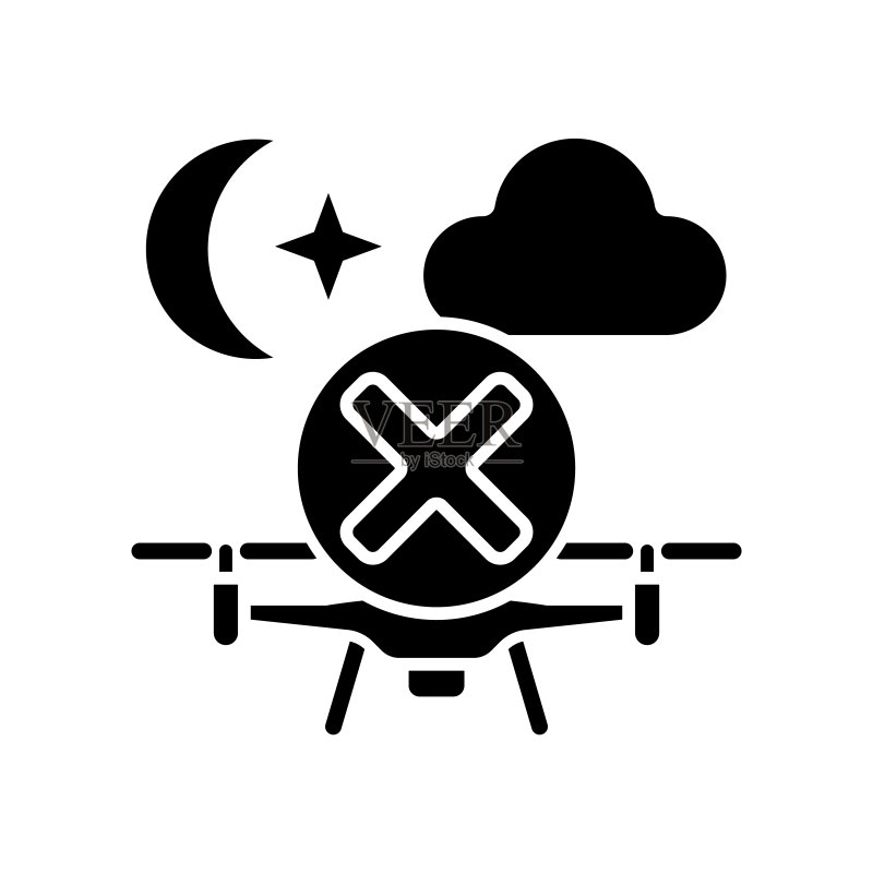 夜晚禁止飞行无人机黑色字形手动标签图标图标素材