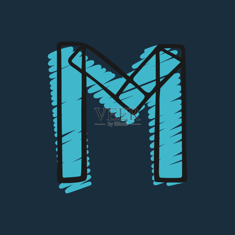 字母M手绘毡尖笔Logo图标素材