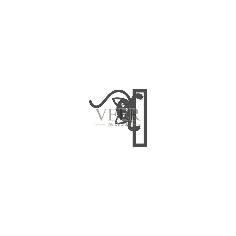 字母I黑色猫咪图标Logo设计模板图标素材