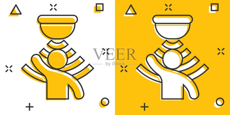 漫画风格的运动传感器图标。带有人的传感器波矢量卡通图。人员安全连接业务概念飞溅效果。图标素材
