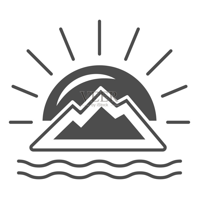 海边日落时分山后的阳光图标素材