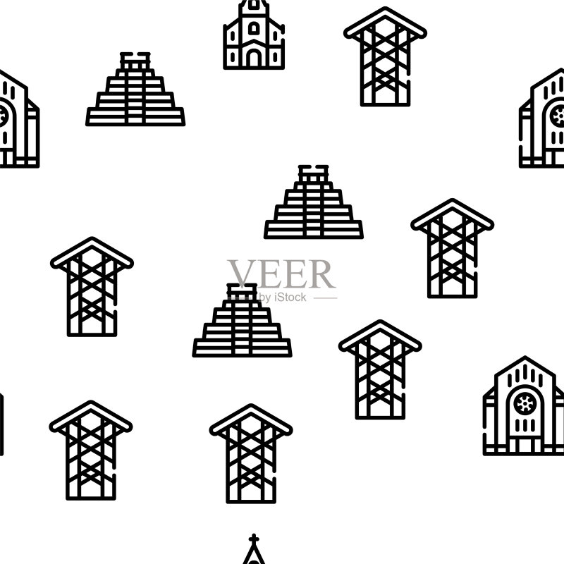 寺庙建筑无缝图案图标素材