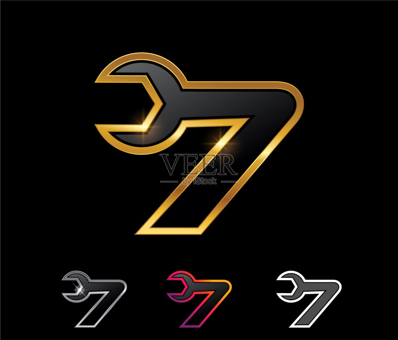 金色机械字母组合标志数字7图标素材
