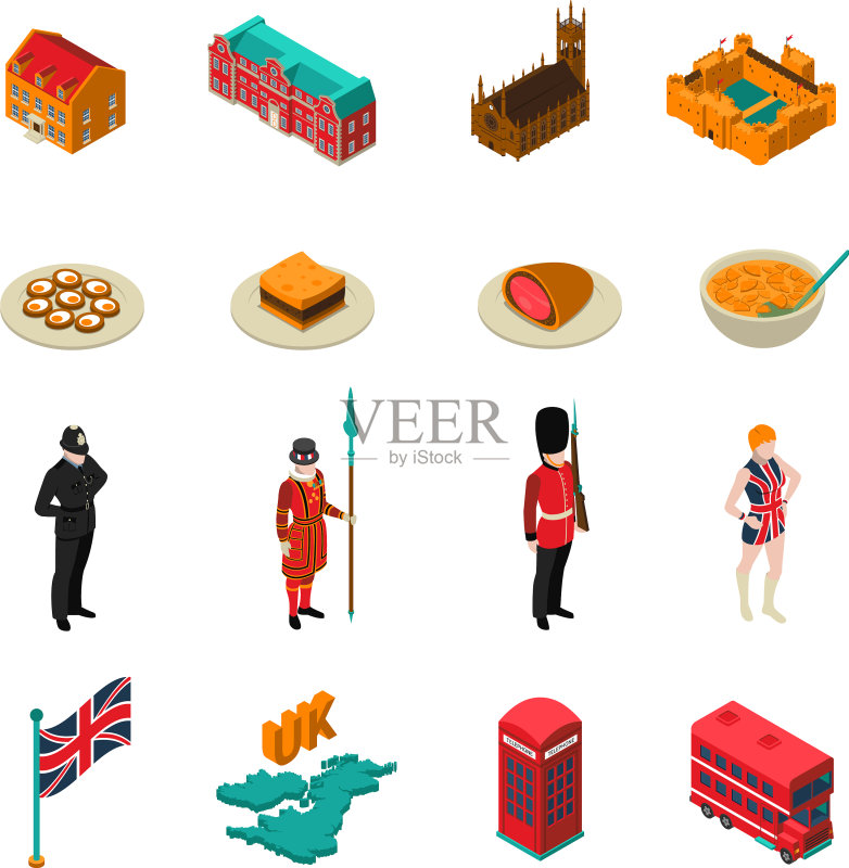 英国2.5D旅游景点合集图标素材