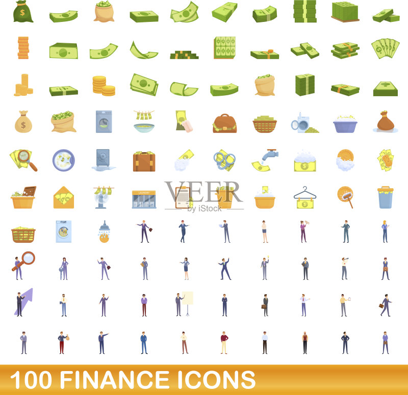 100个金融图标集合(卡通风格)图标素材
