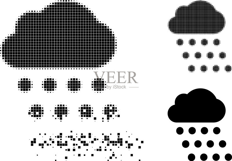 分解半色调像素化雨云符号图标素材