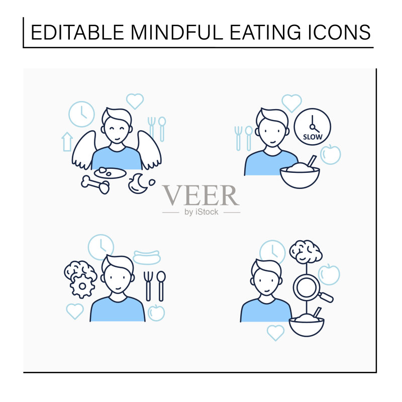 正念饮食线性图标集图标素材