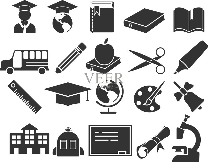 学校用品图标设计套装模板图标素材