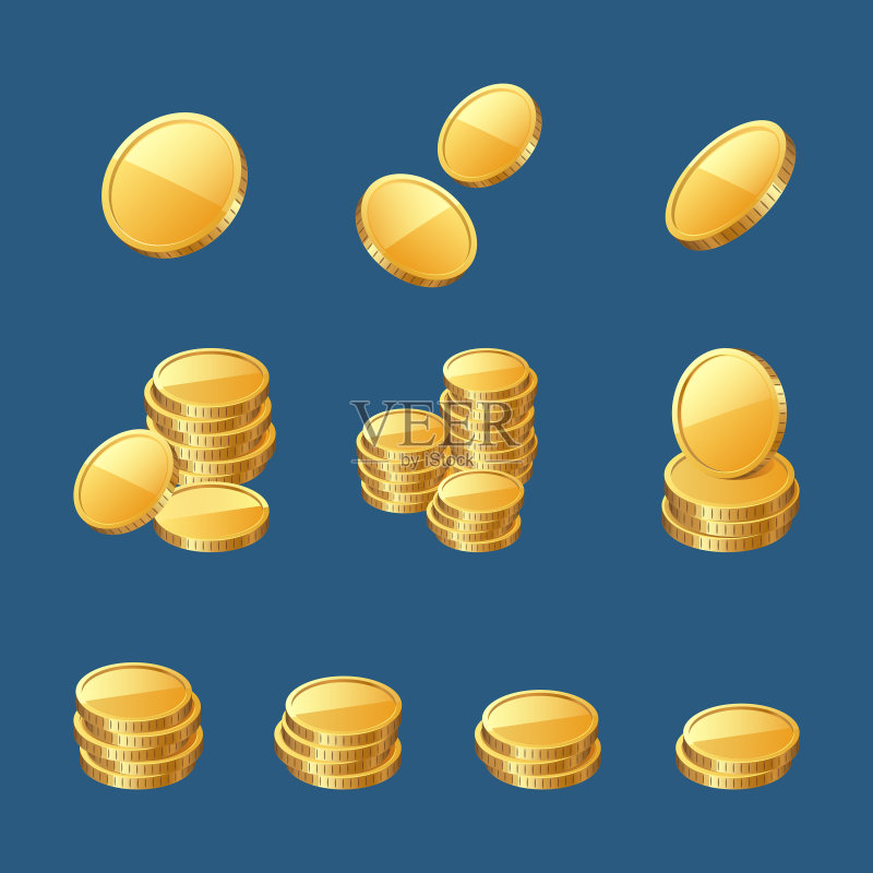 金色硬币或现金3D图标集图标素材