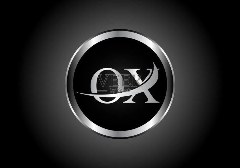 银色字母OX金属组合标志图标素材