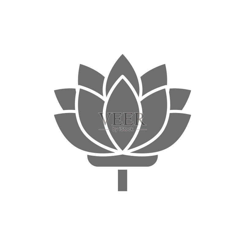 白色背景上的莲花印度花灰色图标图标素材
