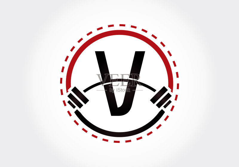 字母V杠铃健身标志图标素材
