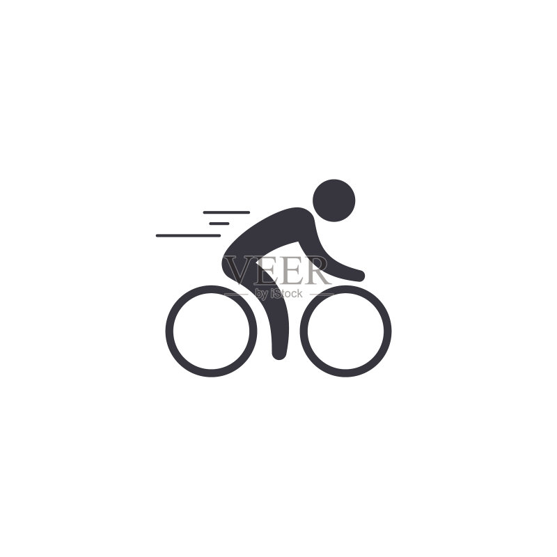 白色背景上的骑自行车者扁平logo图标素材