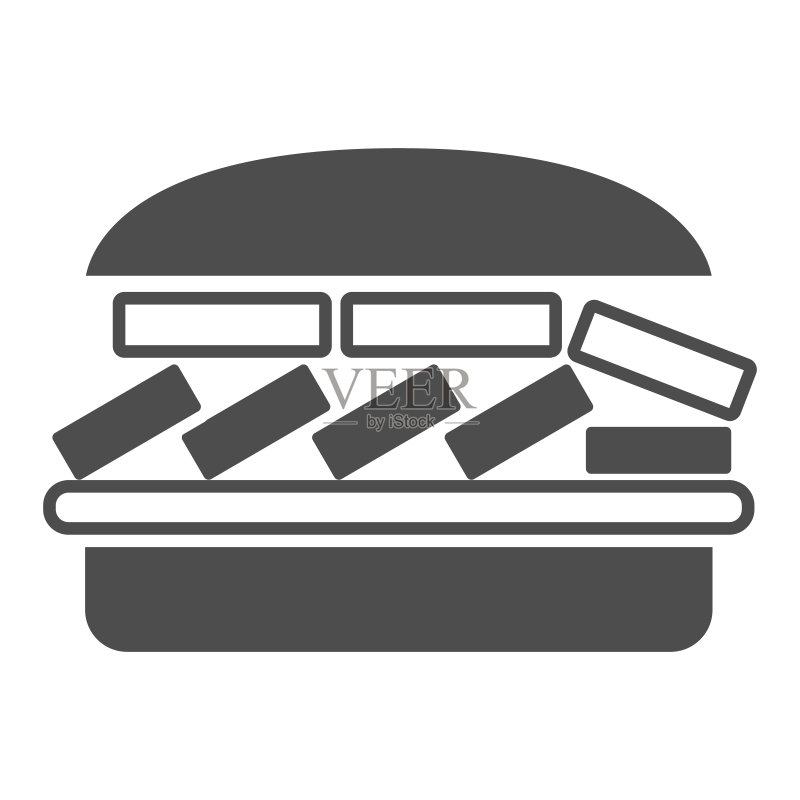 米汉堡实体图标,亚洲美食概念,白色背景上的米汉堡矢量标志,用于移动概念和网页设计的glyph风格图标。矢量图形图标素材