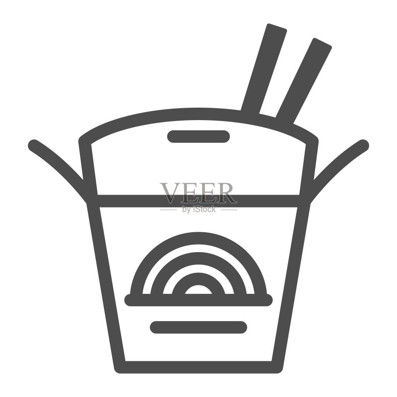 盒装面条线性图标,亚洲美食概念,日式外卖盒矢量标志图标素材