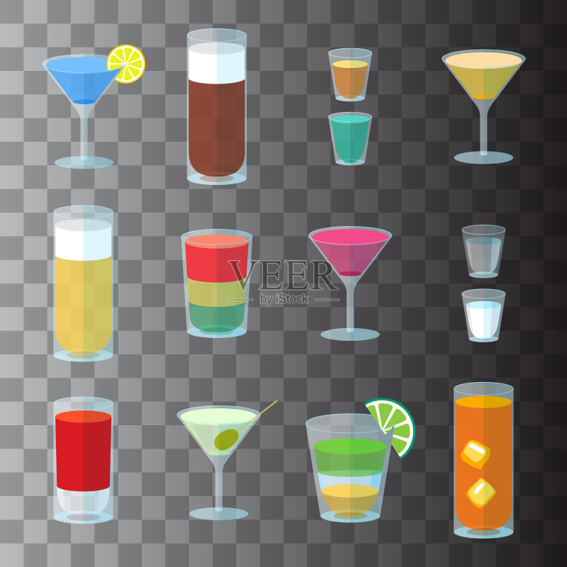 透明玻璃杯中的鸡尾酒图标素材