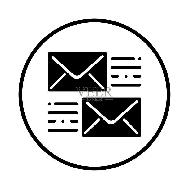 电子邮件、信件、营销、发送图标。圆形黑色版本。图标素材