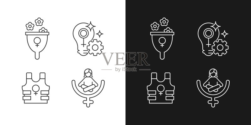 适用于深色和浅色模式的现代女权主义线性图标集图标素材