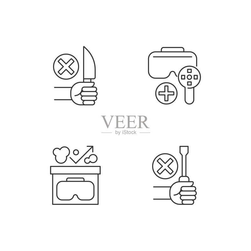 VR头盔使用指南线性手册标签图标集图标素材
