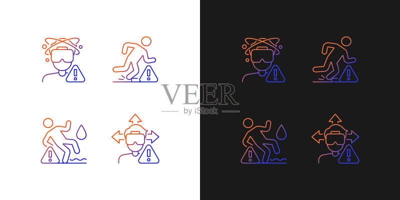 深色和浅色模式的VR警告渐变手动标签图标集图标素材