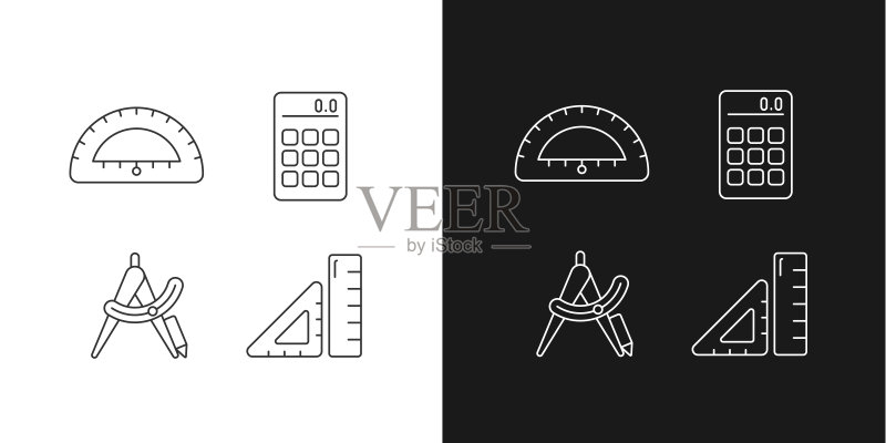 深色和浅色模式的建筑学生工具线性图标集图标素材