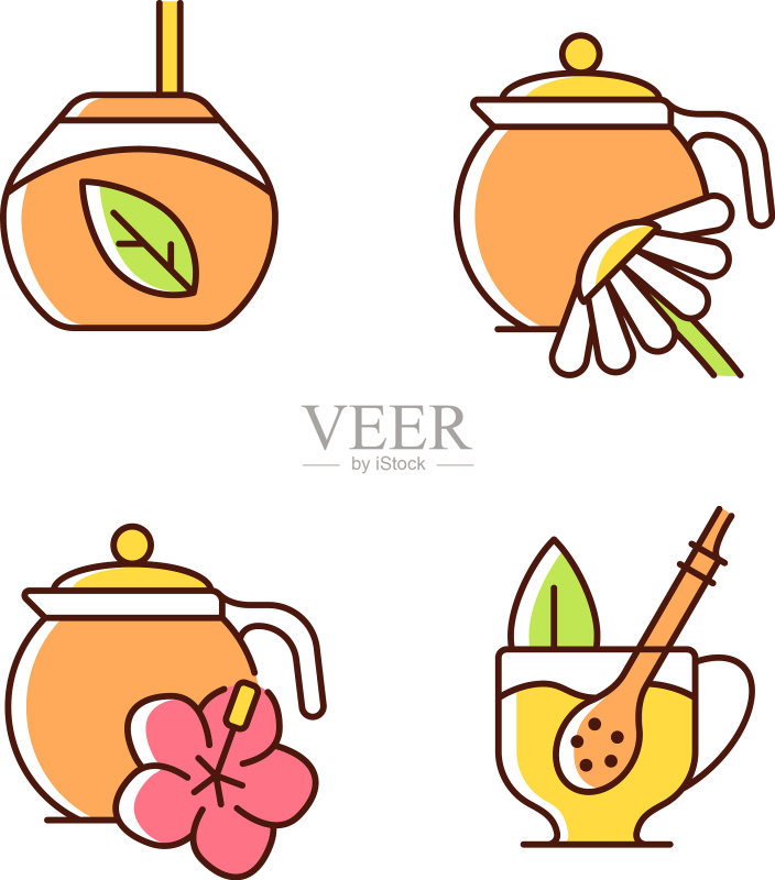 草药茶RGB颜色图标集图标素材